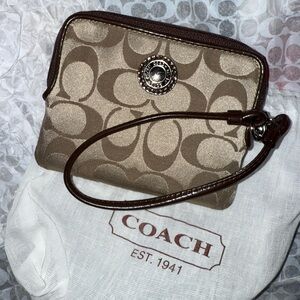 Coach Tan and Brown Signature Wristlet